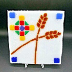 St. Olaf Associates 7" Kjerland Studio Signed Original Fused Art Glass Tile